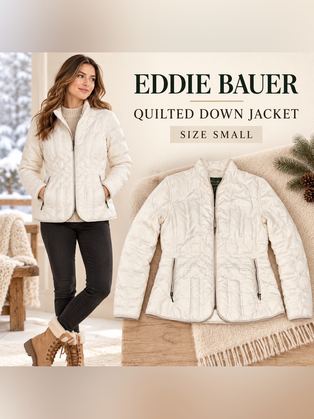 Eddie Bauer Women’s White Quilted Down Puffer Jacket Size Small